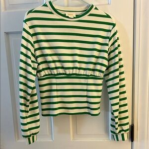 Maeve (anthropology) Green and White Striped Long Sleeve Top